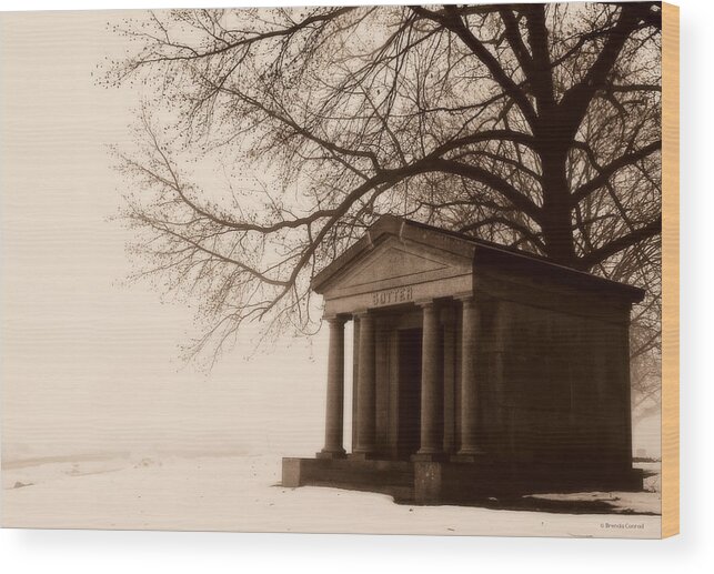 Foggy Mausoleum Wood Print featuring the photograph Foggy Mausoleum by Dark Whimsy