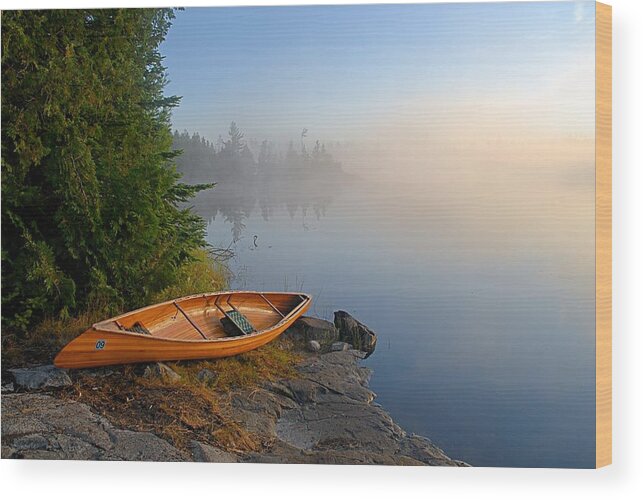 Minnesota Wood Print featuring the photograph Foggy Morning on Spice Lake by Larry Ricker