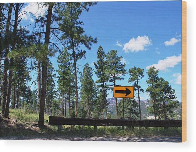 Tree Wood Print featuring the photograph Forest Road - Keep Right Sign by Matt Quest