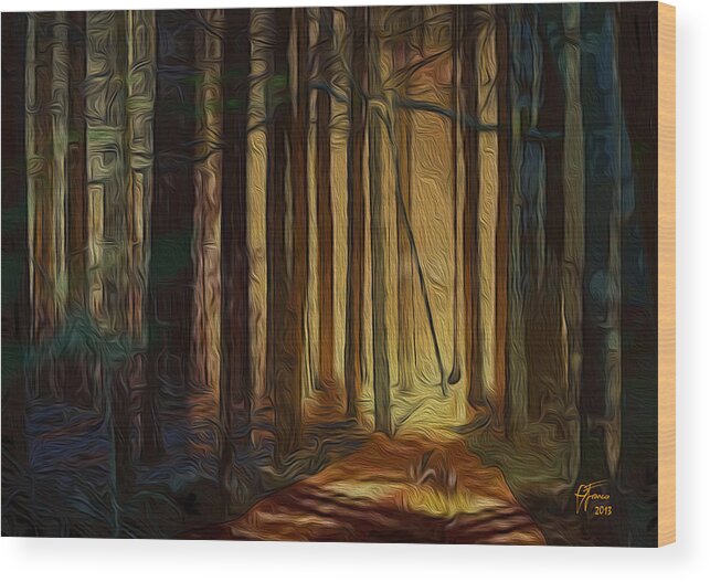 Artwork For Sale Wood Print featuring the digital art Forrest sun by Vincent Franco