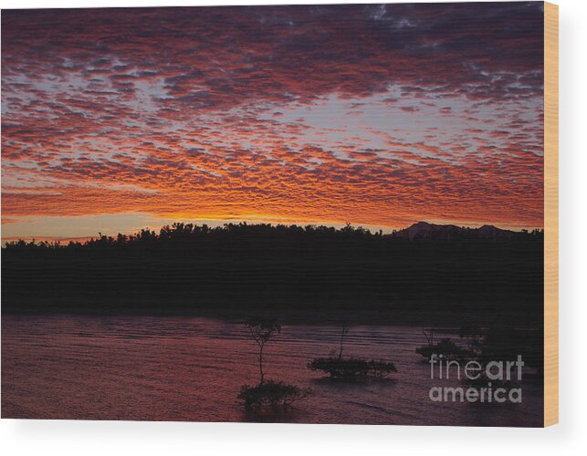 Landscape Wood Print featuring the photograph Four Elements Sunset Sequence 2 Coconuts Qld by Kerryn Madsen - Pietsch