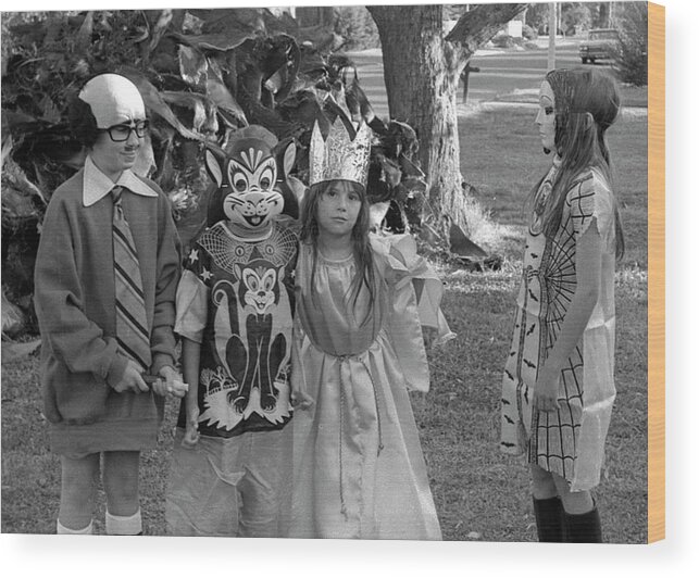 Halloween Wood Print featuring the photograph Four Girls In Halloween Costumes, 1971, Part Two by Jeremy Butler