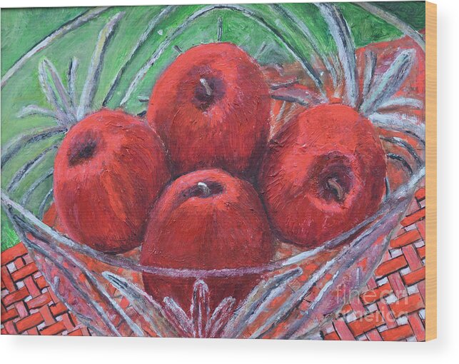 W Wood Print featuring the painting Four Red Apples by Richard Wandell