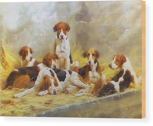 Dogs Wood Print featuring the digital art Fox Hounds by Charmaine Zoe