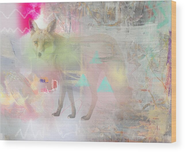 Fox Wood Print featuring the mixed media Fox in the fog by Claudia Schoen