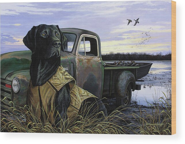 Black Lab Wood Print featuring the painting Fully Vested by Anthony J Padgett