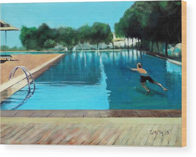 Pools Wood Print featuring the painting Fun with pools by Tom Smith