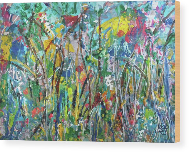Encaustic Wood Print featuring the painting Garden Flourish by Jean Batzell Fitzgerald