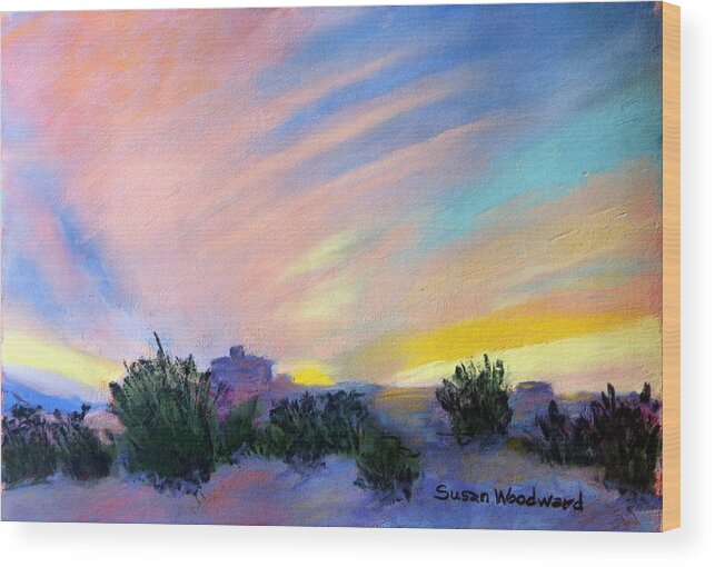 Pastel Painting Wood Print featuring the pastel Gila Bend Sunset by Susan Woodward