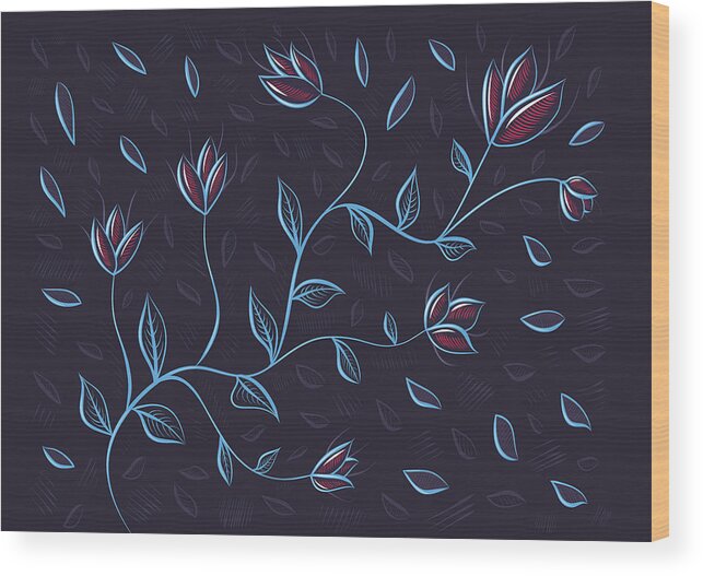 Glow Wood Print featuring the digital art Glowing Blue Abstract Flowers by Boriana Giormova