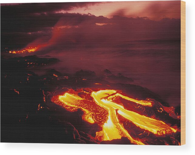 Active Wood Print featuring the photograph Glowing Lava Flow by Peter French - Printscapes