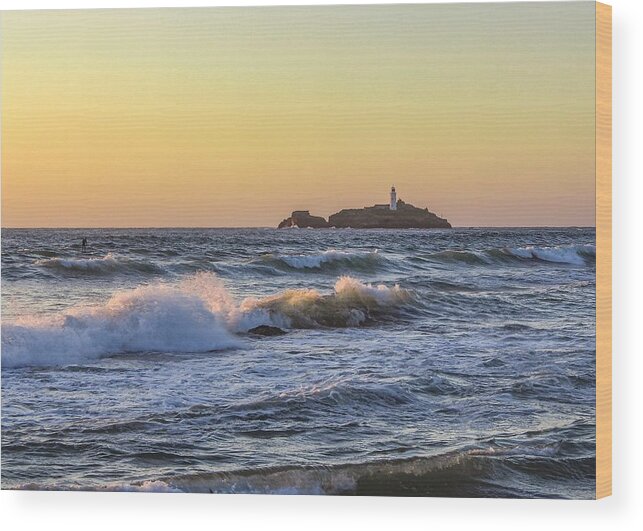 Landscape Wood Print featuring the photograph Godrevy lighthouse by Claire Whatley