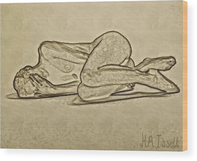 Gold Wood Print featuring the digital art Gold pose female laying by Humphrey Isselt