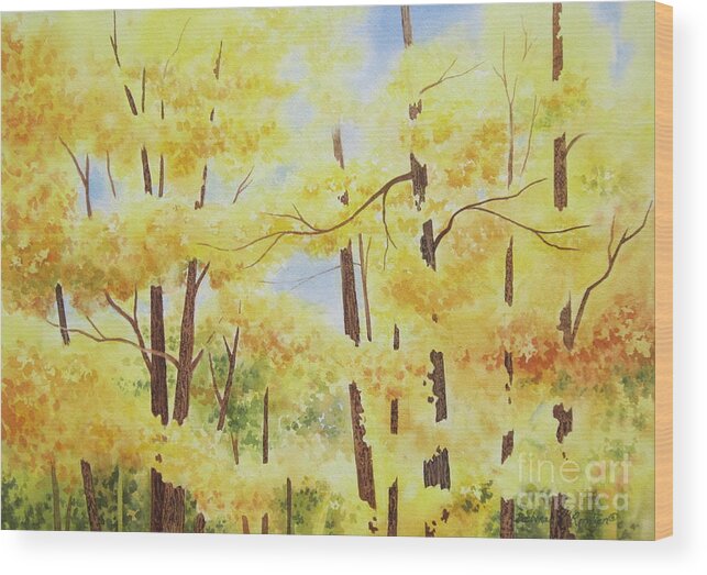 Landscape Wood Print featuring the painting Golden Autumn by Deborah Ronglien