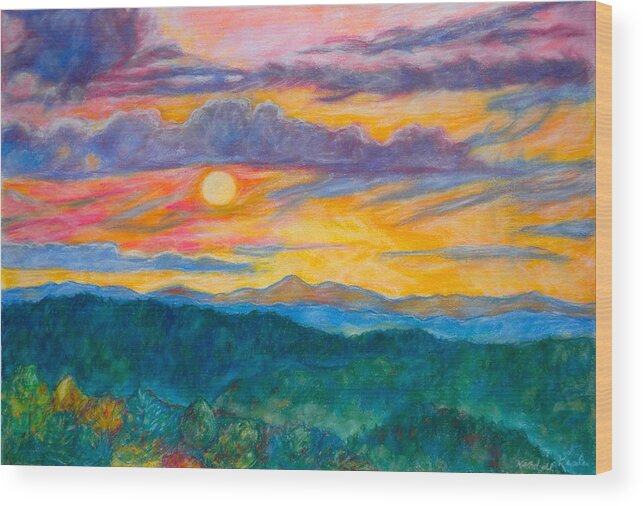 Landscape Wood Print featuring the painting Golden Blue Ridge Sunset by Kendall Kessler