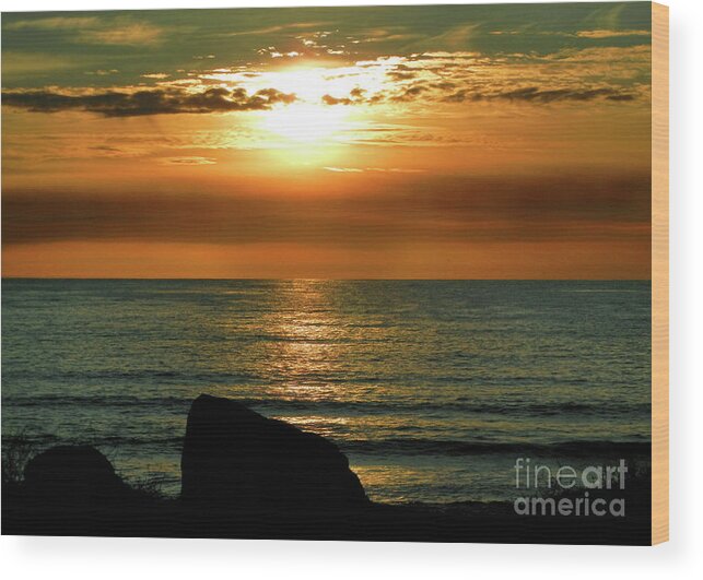 Golden Sunset Wood Print featuring the photograph Golden Sunset at the Beach III by Mariola Bitner
