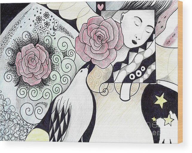 Woman Wood Print featuring the drawing Gracefully - In Color by Helena Tiainen