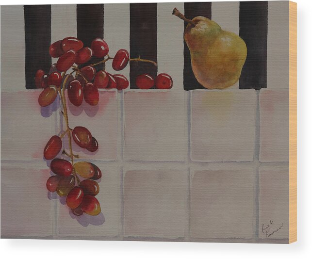 Fruit Wood Print featuring the painting Grapes and Pear by Ruth Kamenev