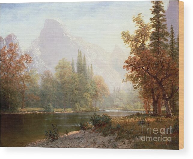 Albert Bierstadt Wood Print featuring the painting Half Dome Yosemite by Albert Bierstadt