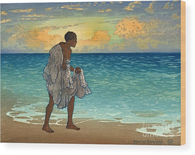 Hawaiian Fisherman Wood Print featuring the photograph Hawaiian Fisherman 1920 by Padre Art