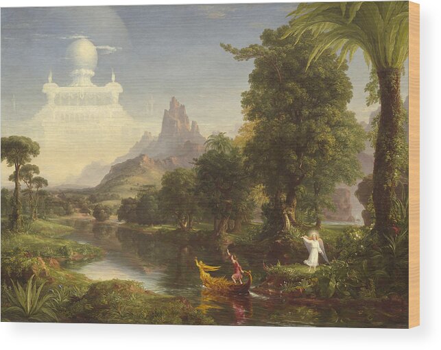 Thomas Cole Wood Print featuring the painting He Voyage Of Life by MotionAge Designs
