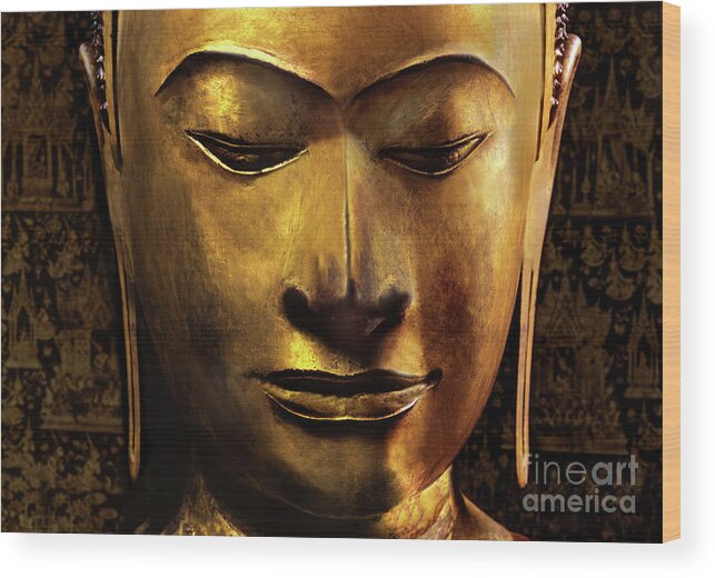 Buddha Wood Print featuring the sculpture Head of a Buddha image by Siamese School