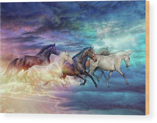 Horses Wood Print featuring the digital art Herd of horses in pastel by Lilia D