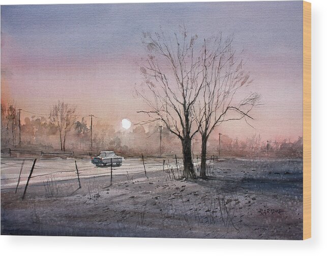 Landscape Wood Print featuring the painting Highway 21 Sunrise by Ryan Radke