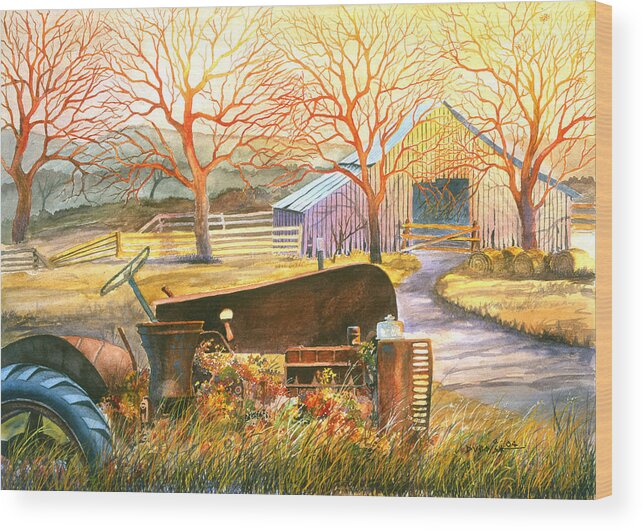 Old Tractor Wood Print featuring the painting Hill Country Memories by Howard Dubois