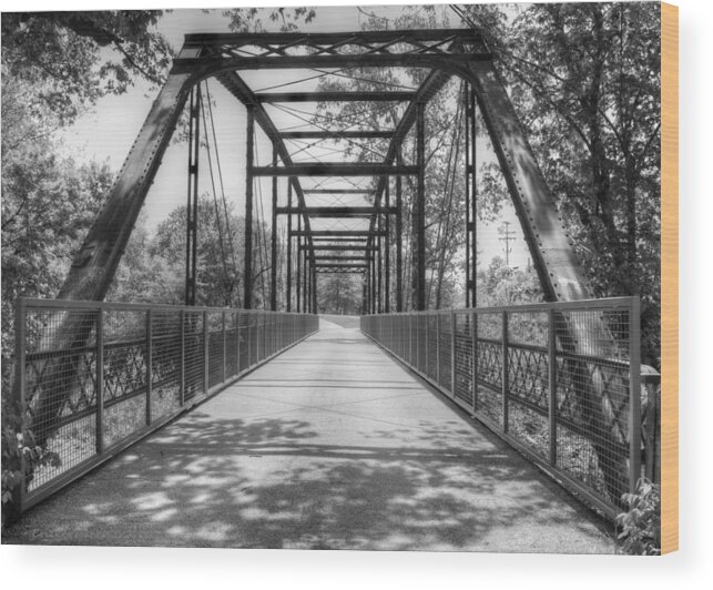 Bridge Wood Print featuring the photograph Hinkson Creek Bridge in Black and White by Cricket Hackmann