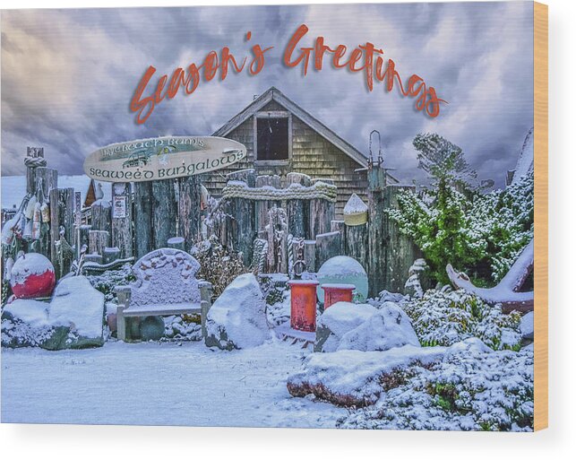 Christmas Wood Print featuring the photograph Holiday greetings from Nye Beach by Bill Posner