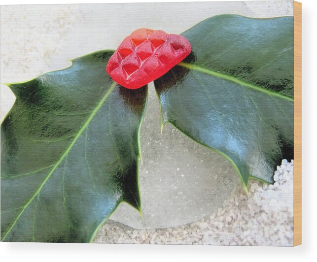 Holly Wood Print featuring the photograph Holly and Sea Glass by Janice Drew