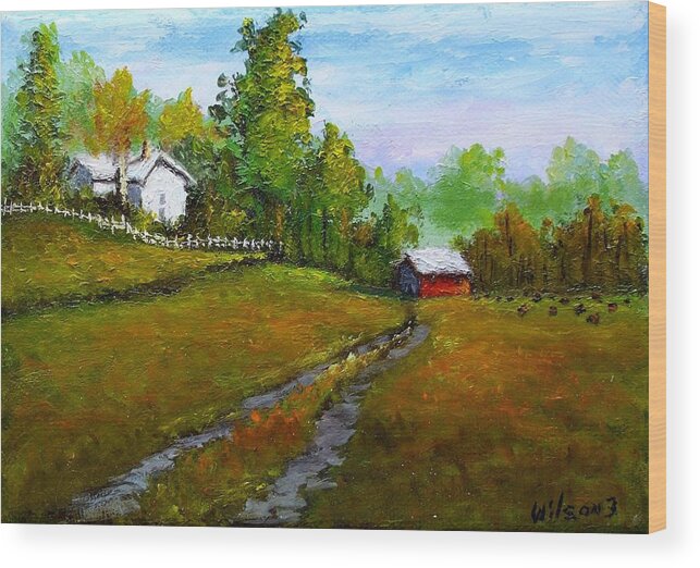 Landscape.farm Wood Print featuring the painting Homestead by Fred Wilson