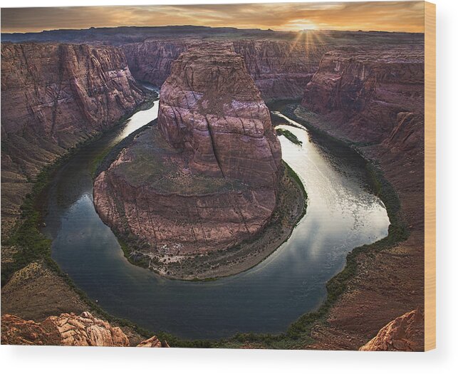 Arizona Wood Print featuring the photograph Horseshoe Bend Arizona Sunset by Dave Dilli