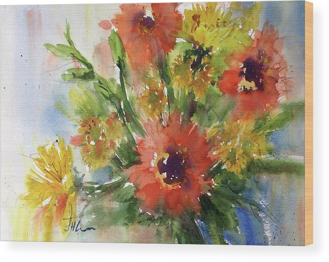 Floral Wood Print featuring the painting Hot Gerbers by Judith Levins