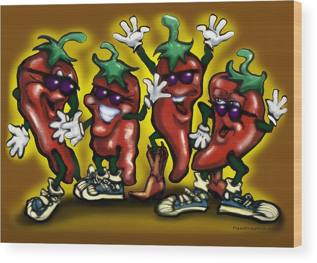 Hot Wood Print featuring the digital art HOT Peppers by Kevin Middleton