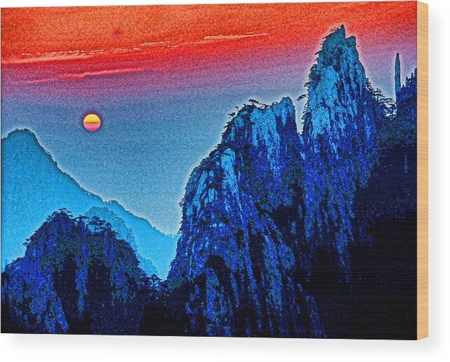 China Wood Print featuring the photograph Huangshan Sunset by Dennis Cox