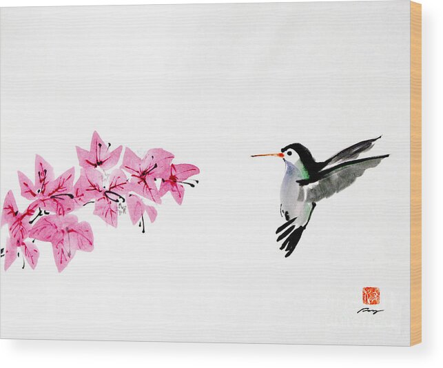 Japanese Wood Print featuring the painting Humming Bird by Fumiyo Yoshikawa