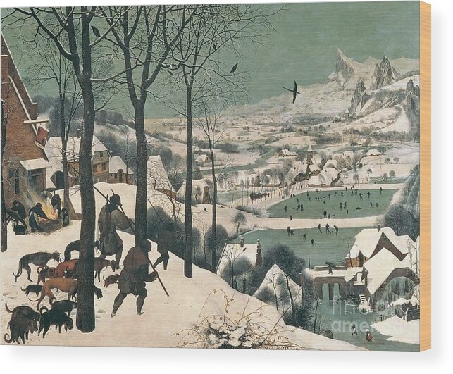 Hunters Wood Print featuring the painting Hunters in the Snow by Pieter the Elder Bruegel