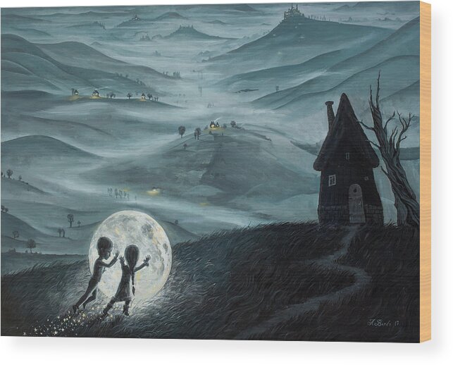 Kids Wood Print featuring the painting I Love Dreaming into That Dying Light by Adrian Borda