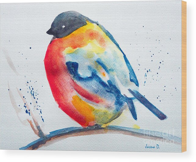 Bird Robin Wood Print featuring the painting I'm cold by Jasna Dragun