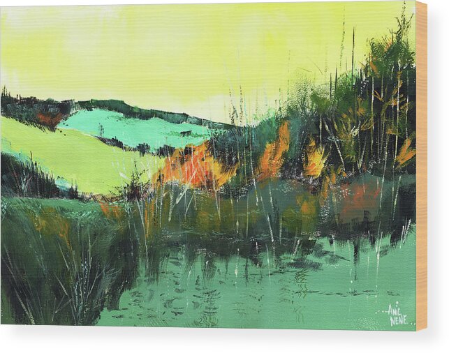 Nature Wood Print featuring the painting In between by Anil Nene