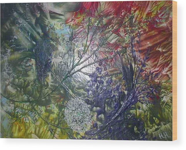 Abstract Wood Print featuring the painting In the Forest by Heather Hennick