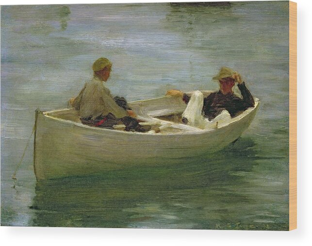 Rowing Wood Print featuring the painting In the Rowing Boat by Henry Scott Tuke