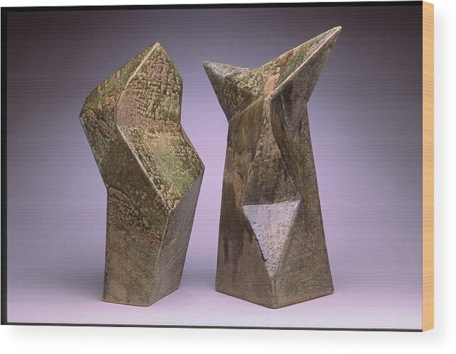  Slab Built Cone 6 Stoneware Wood Print featuring the sculpture Interrelated Forms by Stephen Hawks