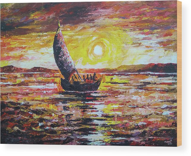 Paint Wood Print featuring the painting Island Sunset by Anthony Mwangi