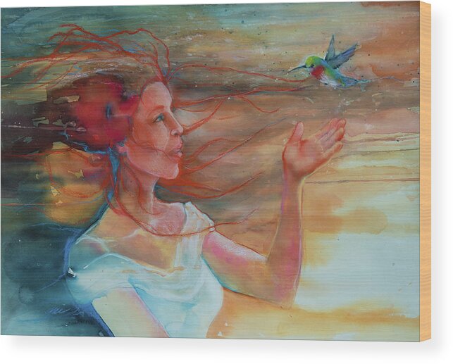 Hummingbird Wood Print featuring the painting It Is Well With My Soul by Jani Freimann