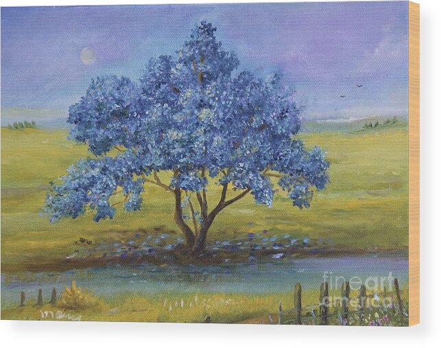 Alicia Maury Painting Wood Print featuring the painting Jacaranda a la orilla del rio by Alicia Maury