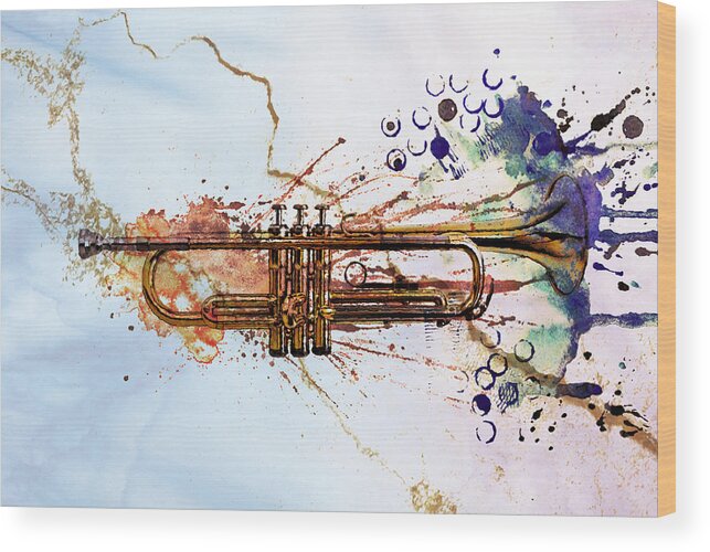 Jazz Wood Print featuring the digital art Jazz Trumpet by David Ridley