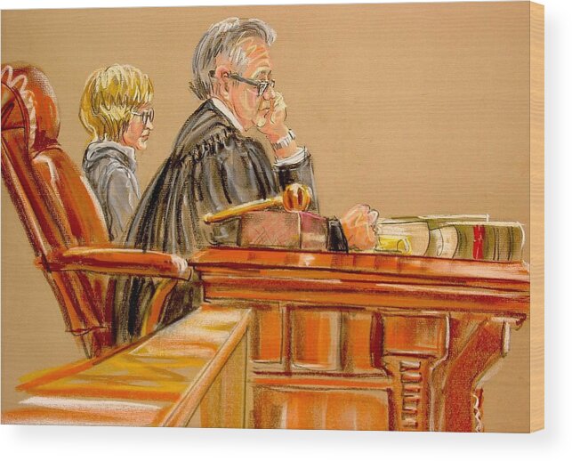 Drawings Wood Print featuring the painting Judge and Witness by Les Leffingwell